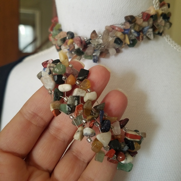 Genuine Semi-Precious Stones Choker Necklace & Matching Bracelet Set NWT - Picture 12 of 16
